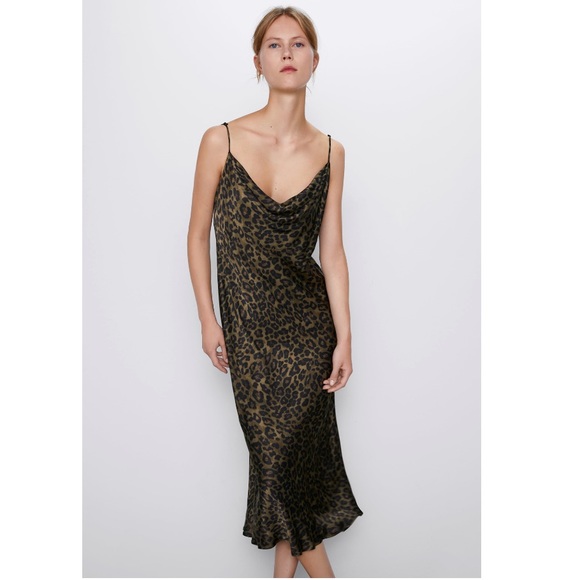 zara green leopard dress